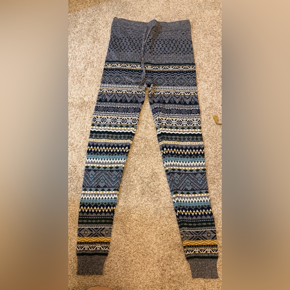 Aerie Geometric Knit Leggings in Blue and Gray